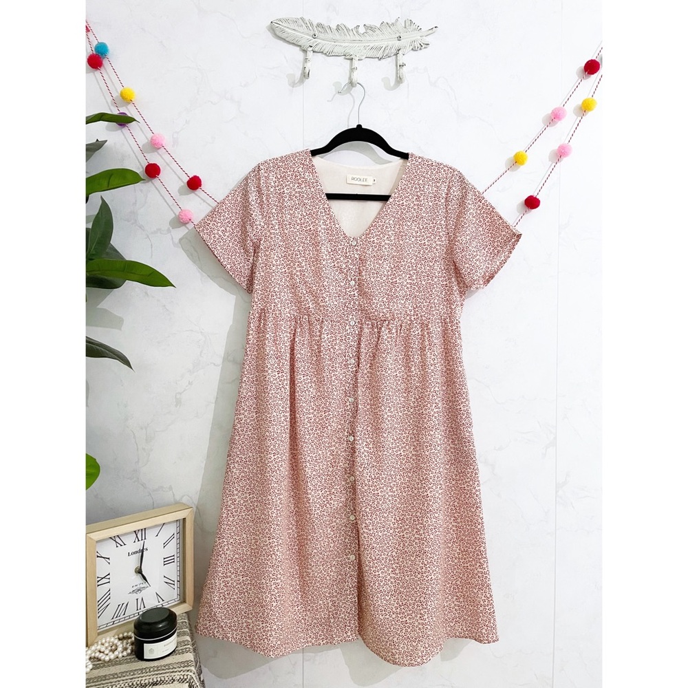 Roolee Allita Ditsy Floral Button Front Short Sleeve Shirt Dress MEDIUM